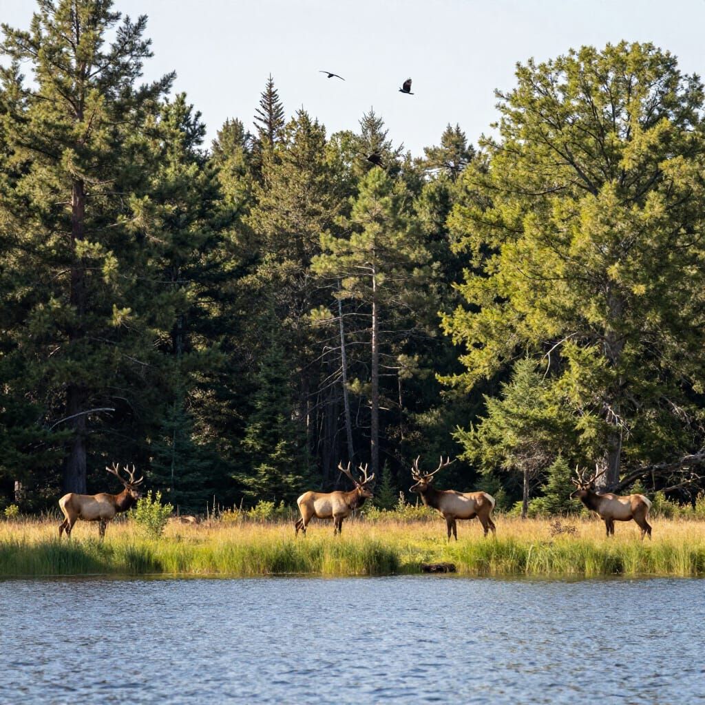 Majestic Elks by Serene Forest Lake
