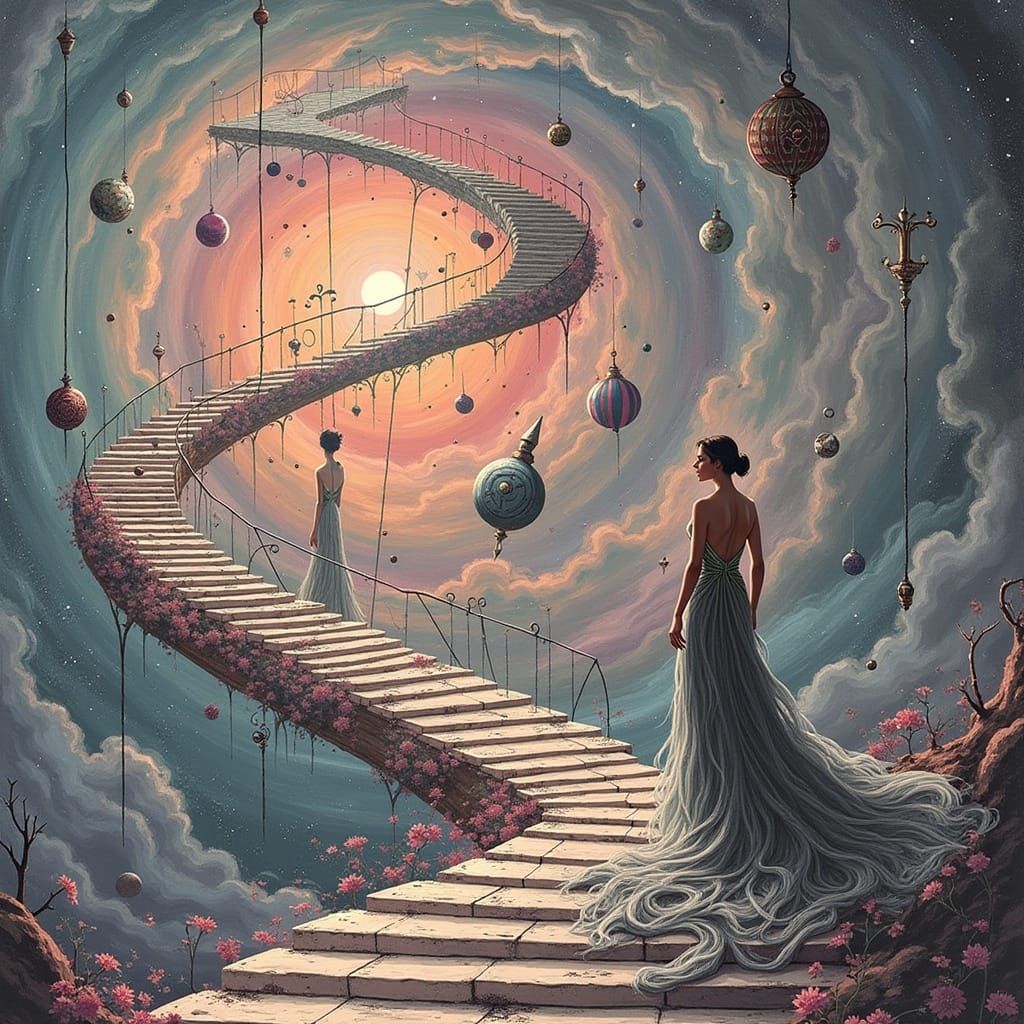 Art Deco Woman on Abstract Staircase