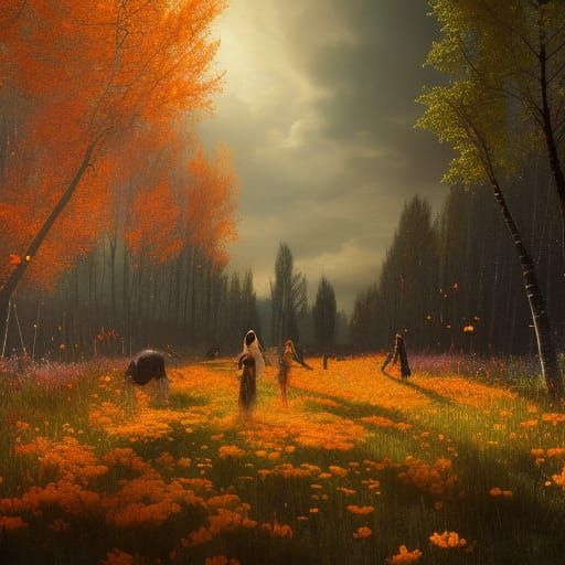 Gothic Garden in Autumn Sunlight, Hyperdetailed Fantasy