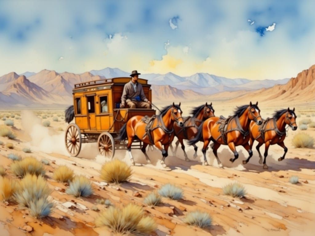 Wild West Stagecoach in Watercolor Style