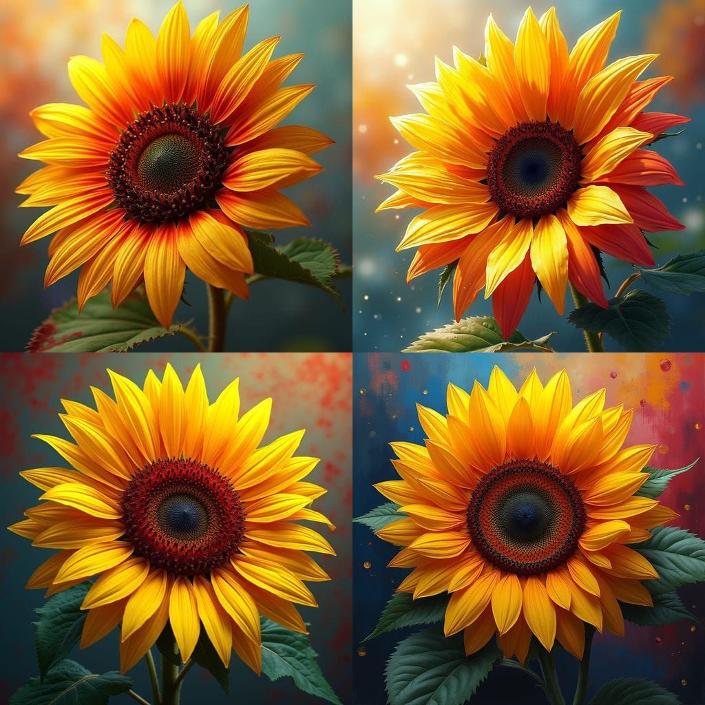 Vibrant Yellow and Red Sunflower in Dramatic Splash Art Styl...