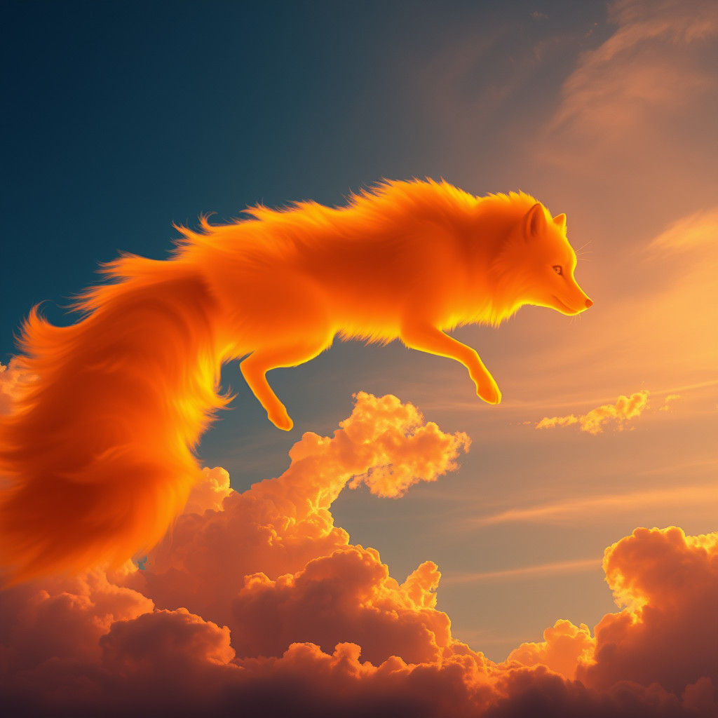 Fox-Shaped Cloud in Dreamlike Fantasy Landscape