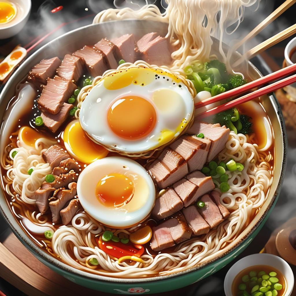Mouthwatering Ramen Bowl in Japanese Pop Art Style