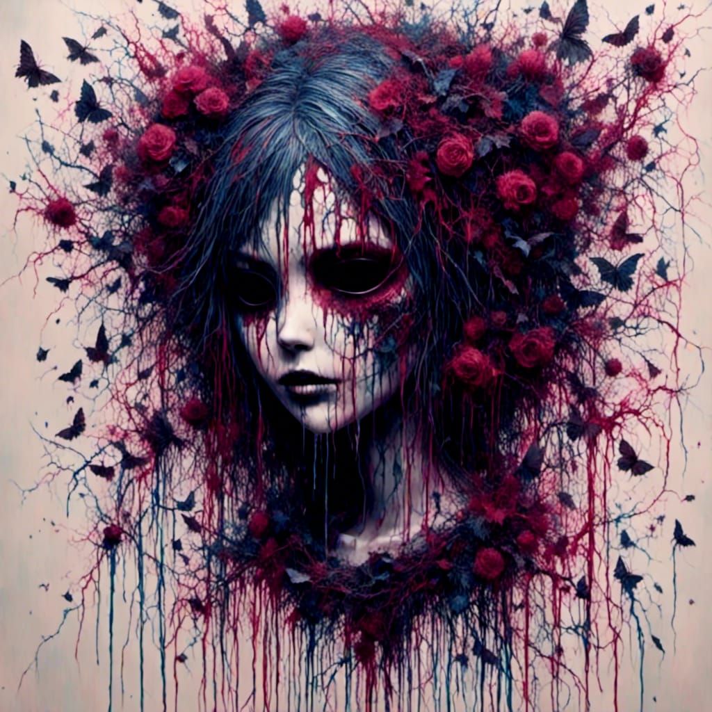 Dripping Ink Horror Mask Girl Portrait