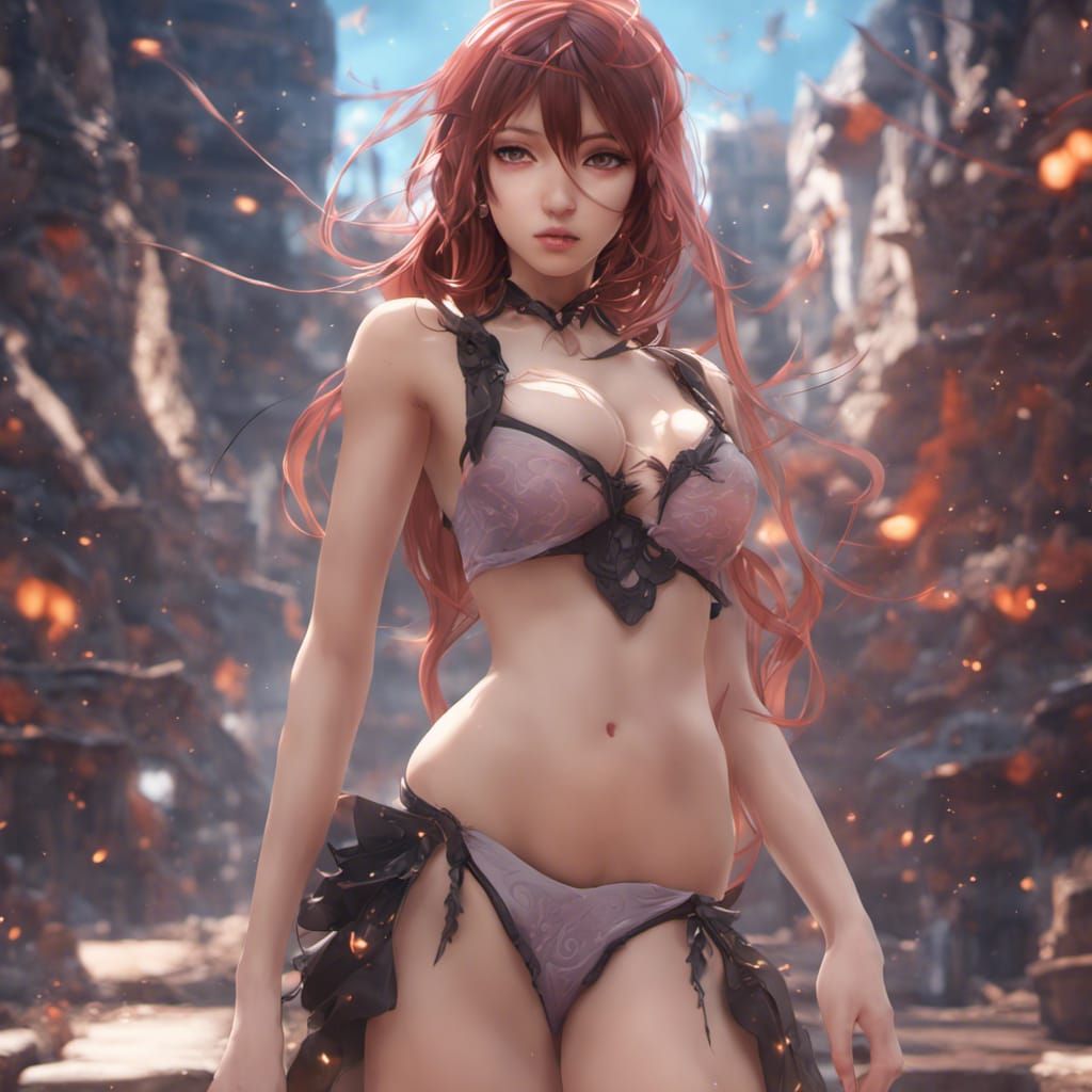 Anime Girl in Underwear: Detailed Matte Painting