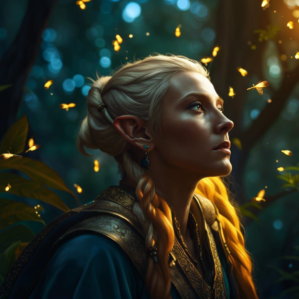 Detailed Elf Monk Portrait in Forest