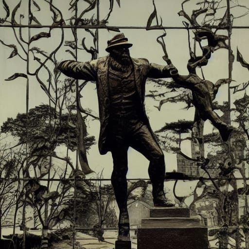 Late 1800s Dark Figurative Sculpture of a Bearded Man