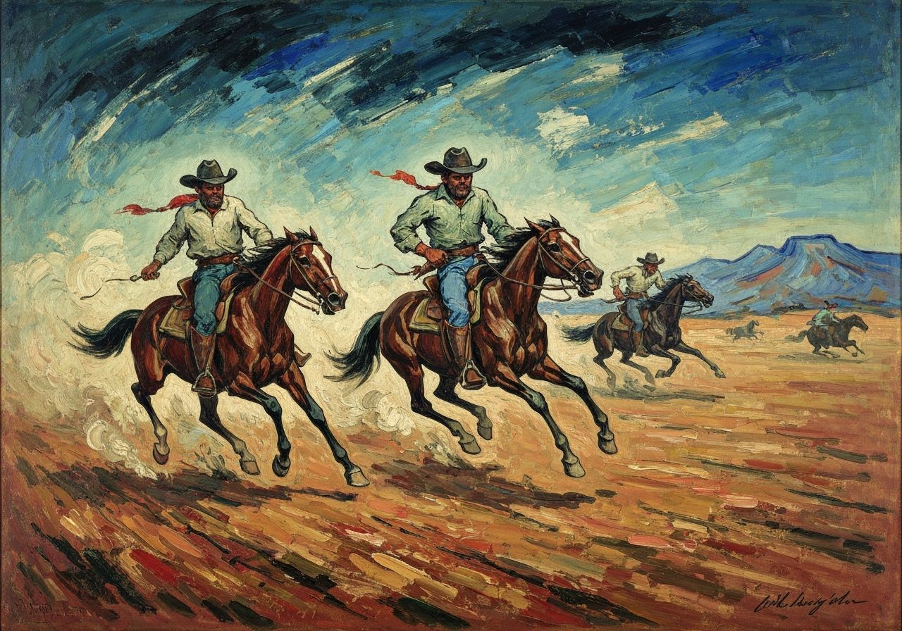 Cowboy Chase in Stormy Desert Expressionist Style