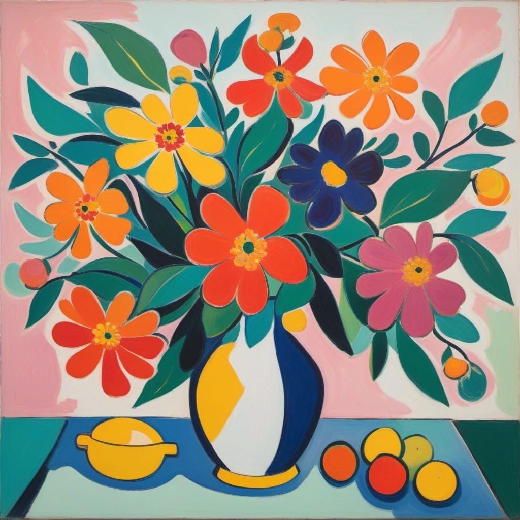Vibrant Fauvist Floral Still Life in Matisse Style