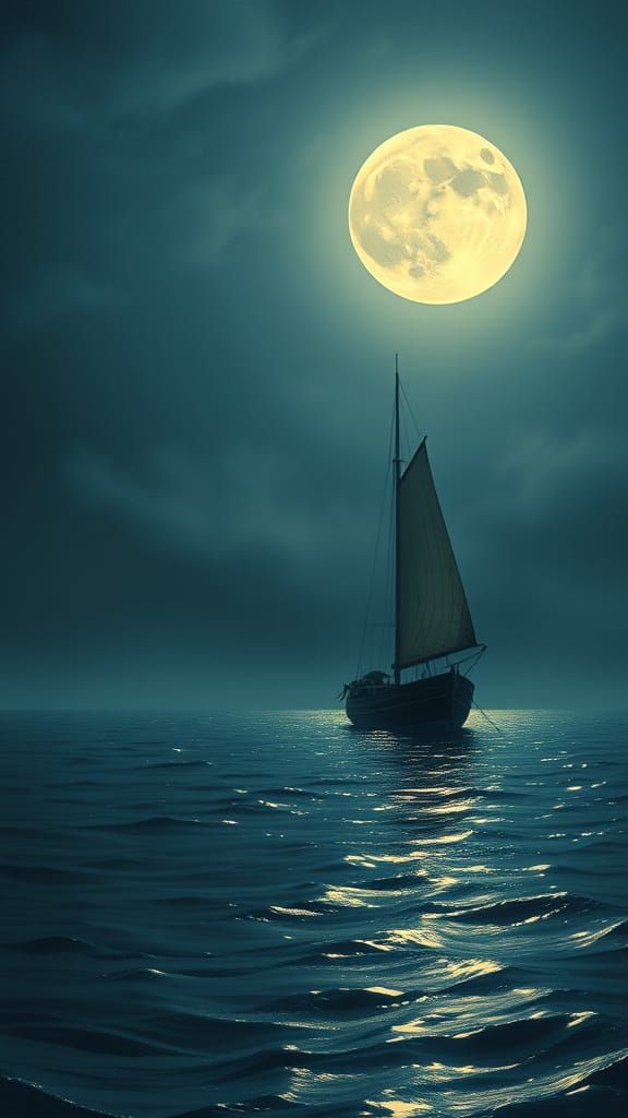 Moonlit Sailboat Serenade on Tranquil Waters