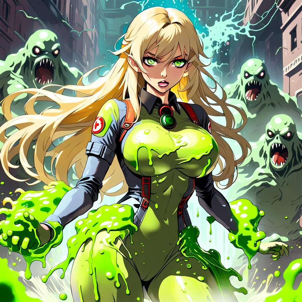 Blonde Ghostbuster Attacked by Monsters