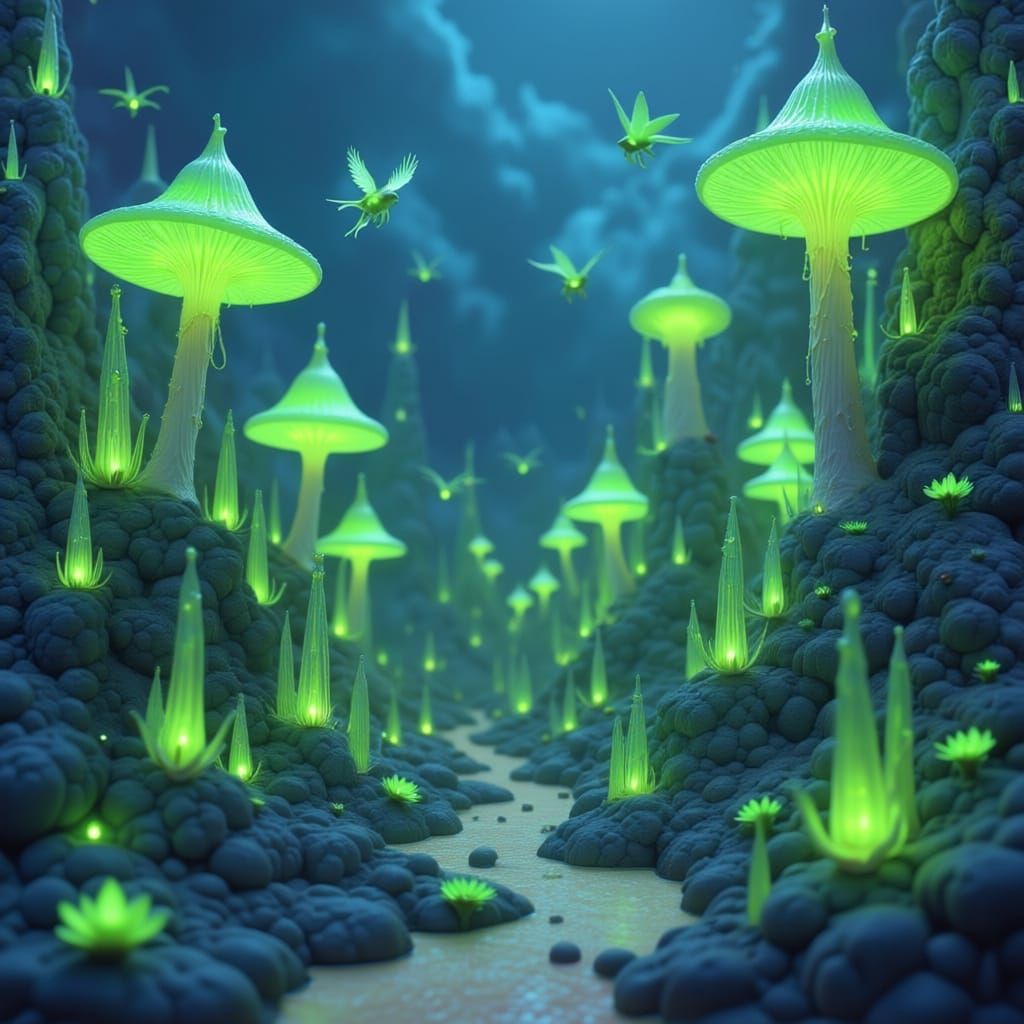Neon Green Mushrooms: A Bioluminescent Display