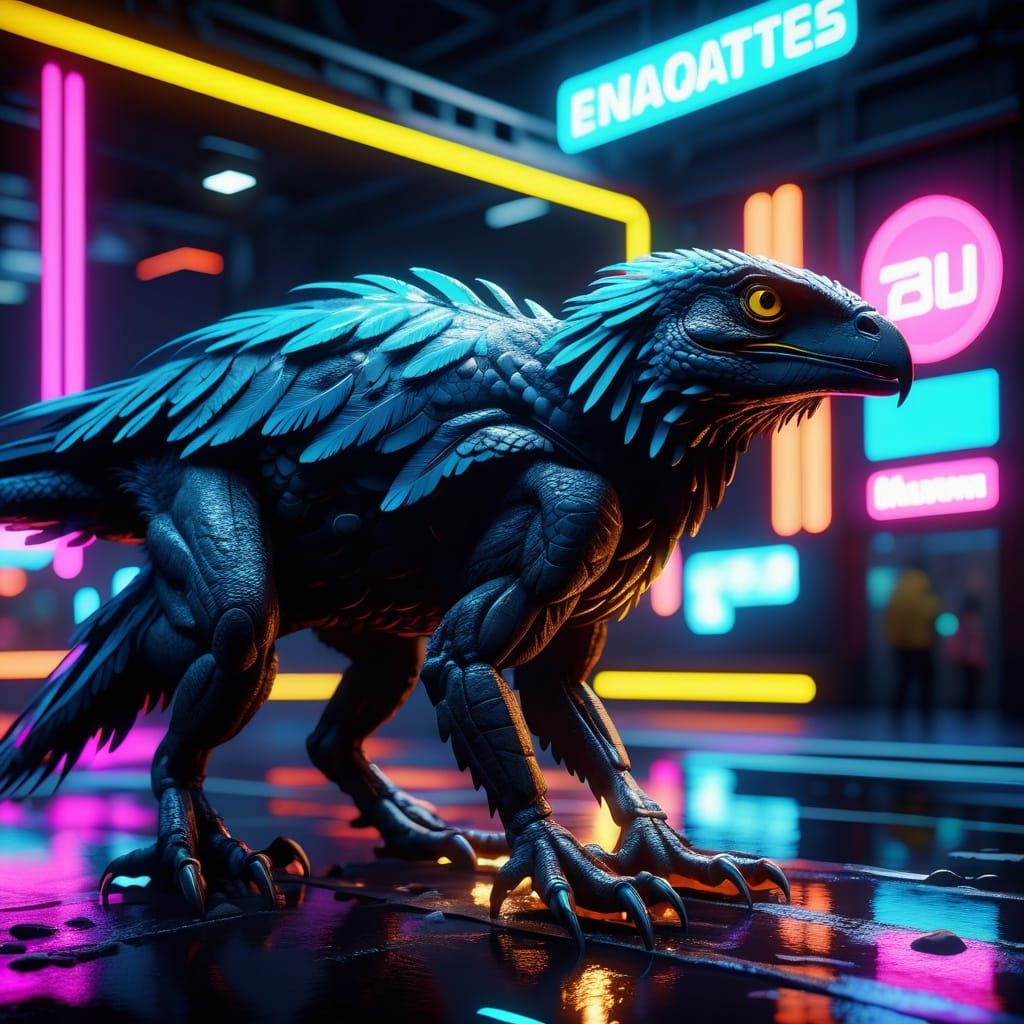 Hyper-Realistic Raptors in a Neon Jungle