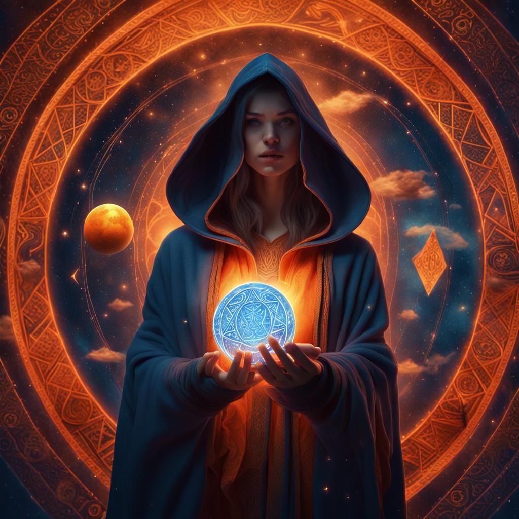 Mystic Holds Glowing Tarot Card Fantasy Art