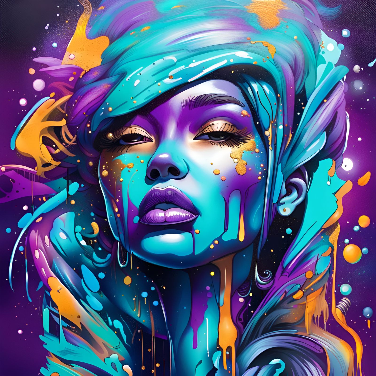 Galactic Goddess in Colorful Graffiti Art Style