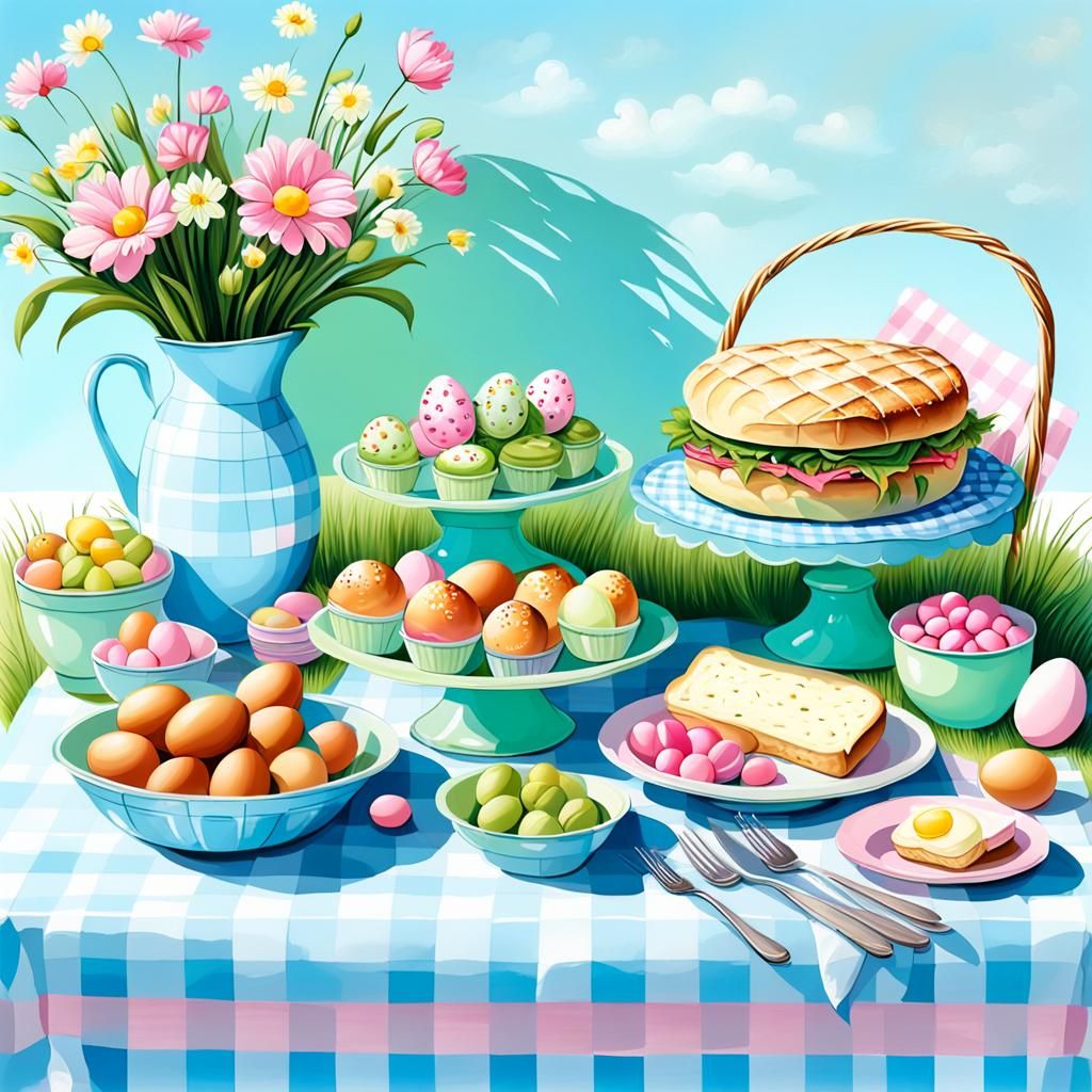 Easter Picnic Display in Pastel Gingham Style