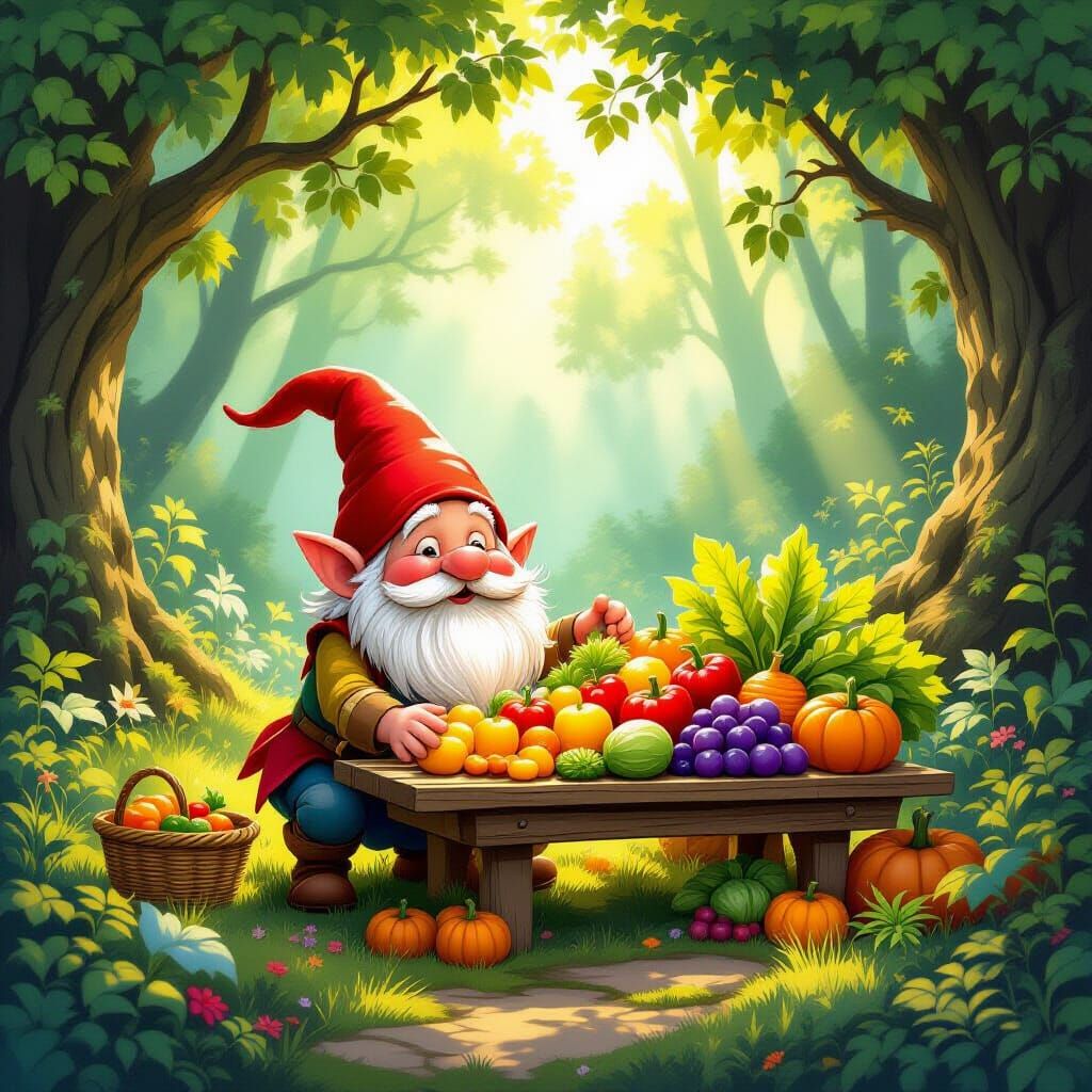 Whimsical Gnome Harvest Feast in Enchanted Forest