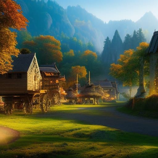 Fantasy Countryside Village in Detailed Matte Painting