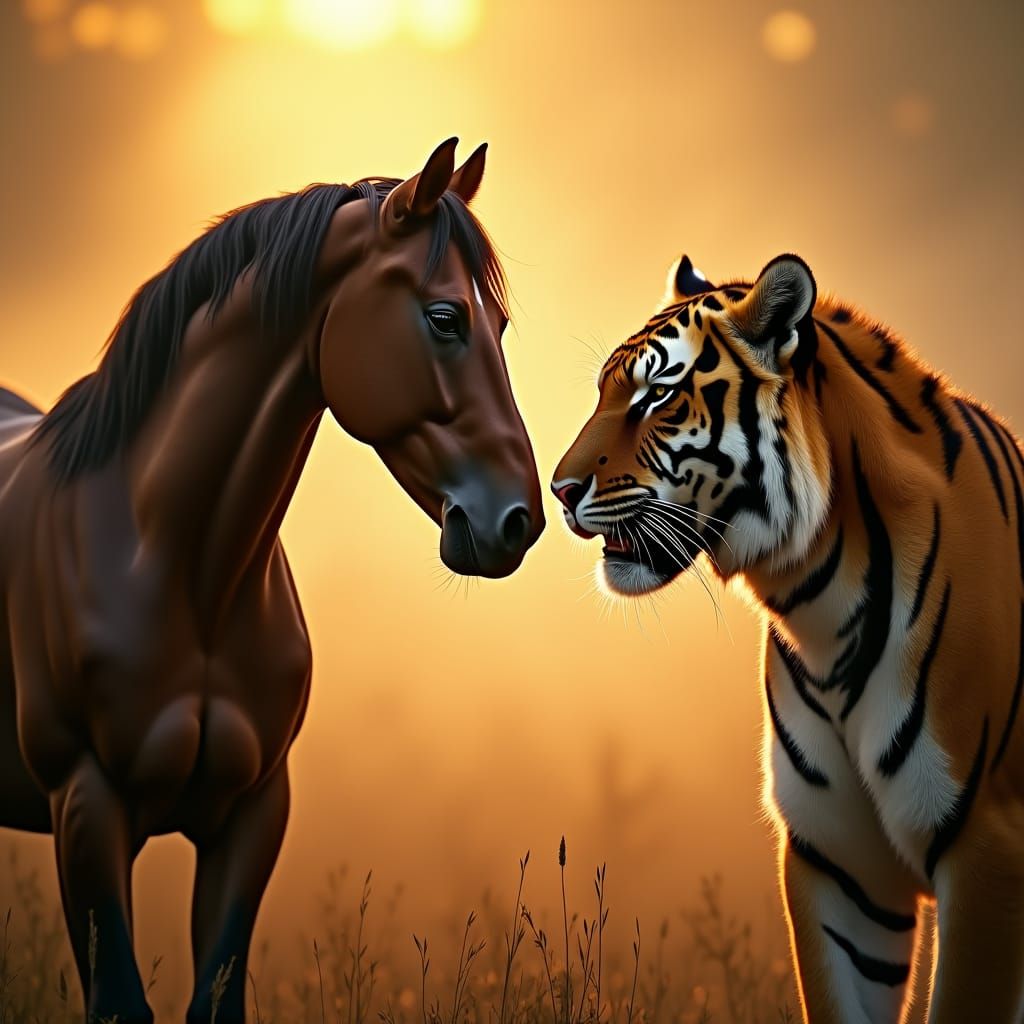 Horse and Tiger: A Cinematic Wildlife Standoff