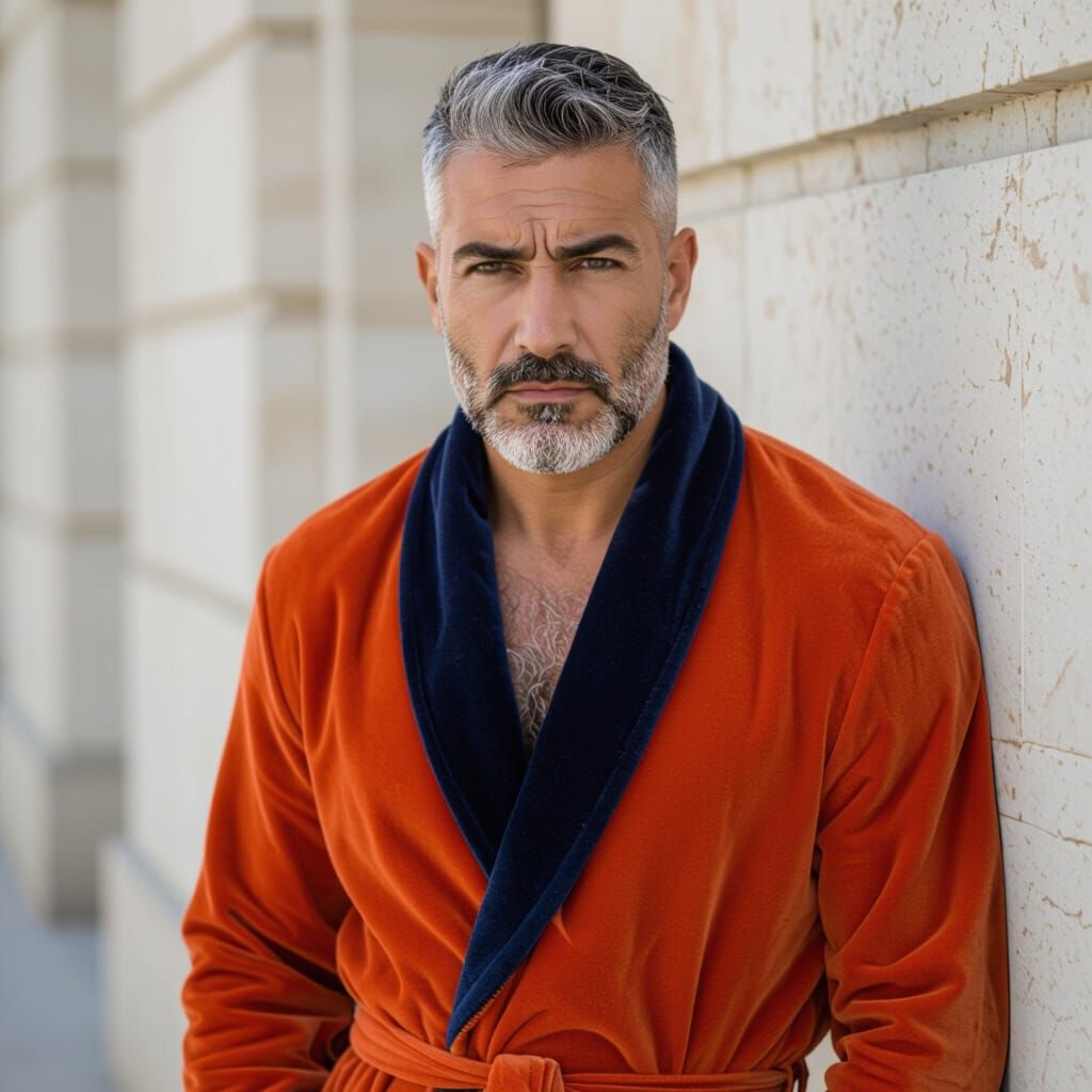 Impressionist Portrait of a Hairy Hunk in Velvet Robe