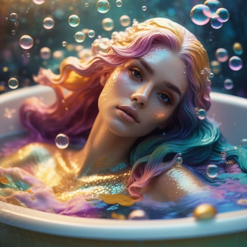 Dreamy Mermaid in Bathtub: Vibrant Digital Art