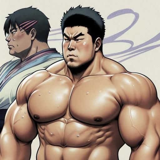Swole Asian Man: Anime-Style Digital Art