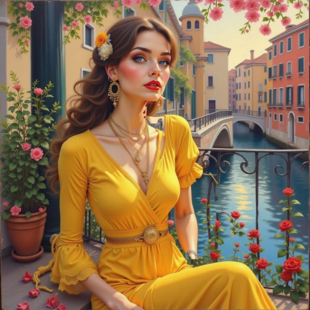 Venetian Beauty at Sunset: An Impressionistic Oil Painting