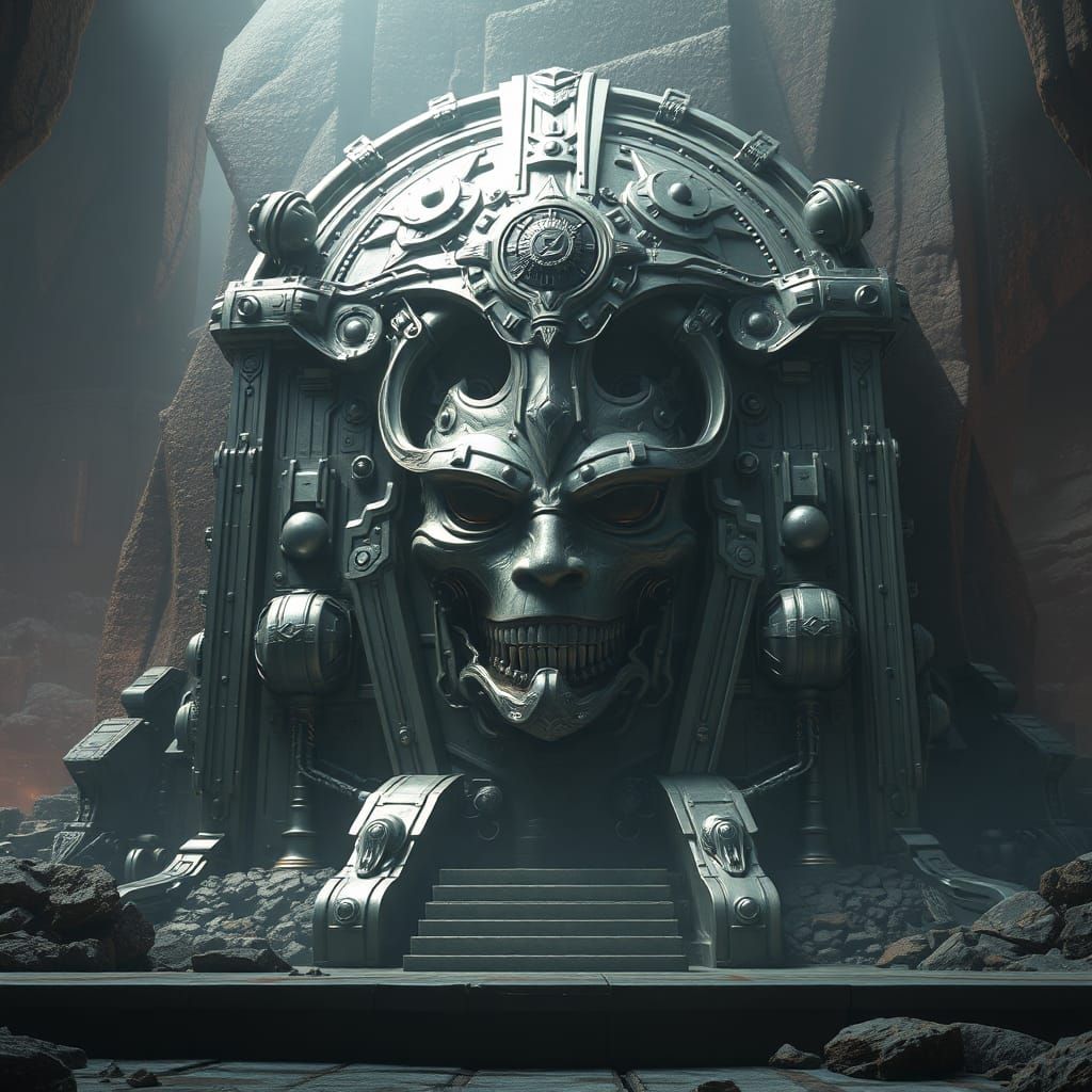 Futuristic Sci-Fi Tomb with Intricate Mechanical Details