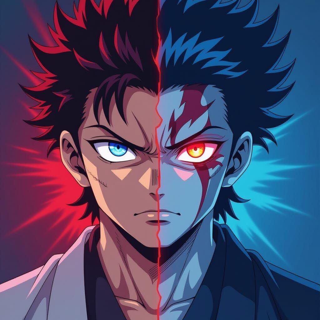 Gojo vs Sukuna Split Portrait Anime Art
