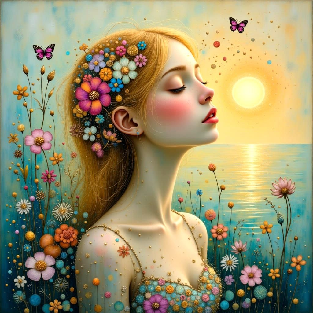 Turquoise Sunset Portrait with Whimsical Dreamlike Silhouett...