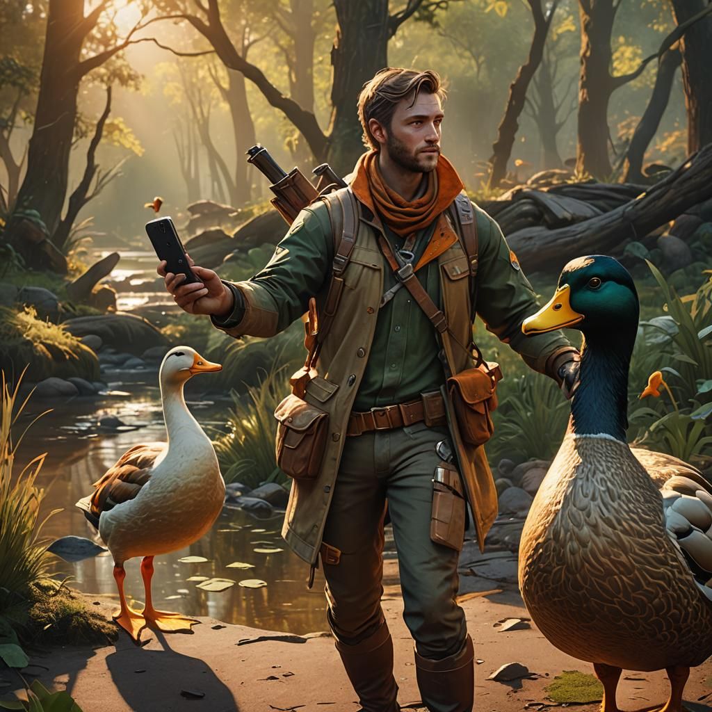 Duck Photobomb in Hunter Selfie: Fantasy Art