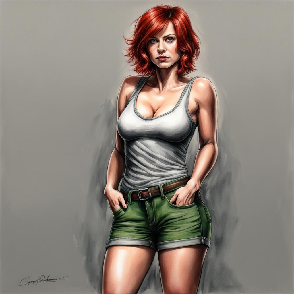 Romantic Charcoal Drawing of a Red-Haired Woman