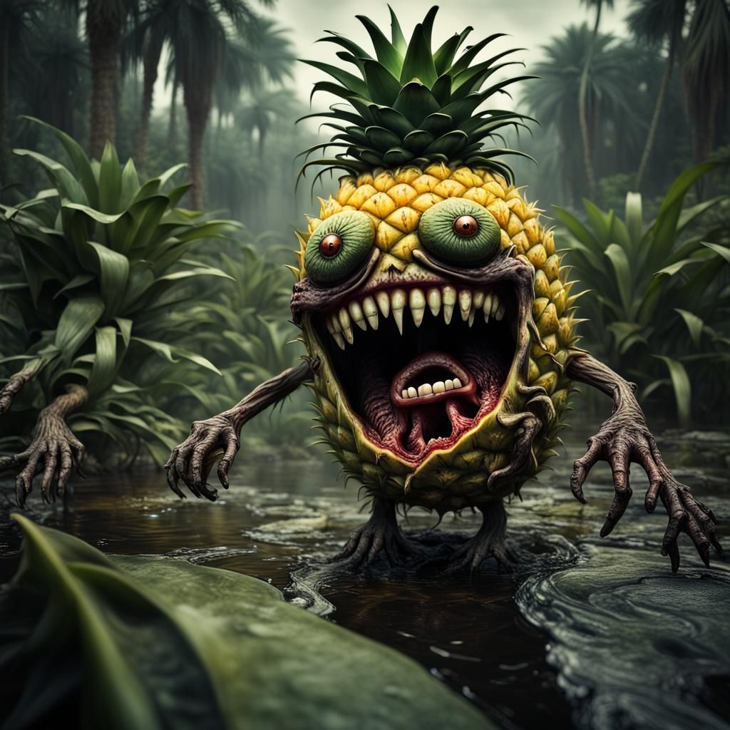 Tropical Zombie Pineapple Swamp: Hyperrealistic Digital Art