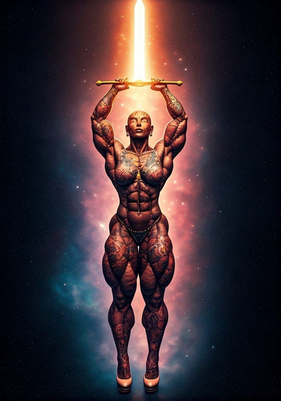 Sword-and-Sorcery Heroine with Glowing Sword, in a Digital P...