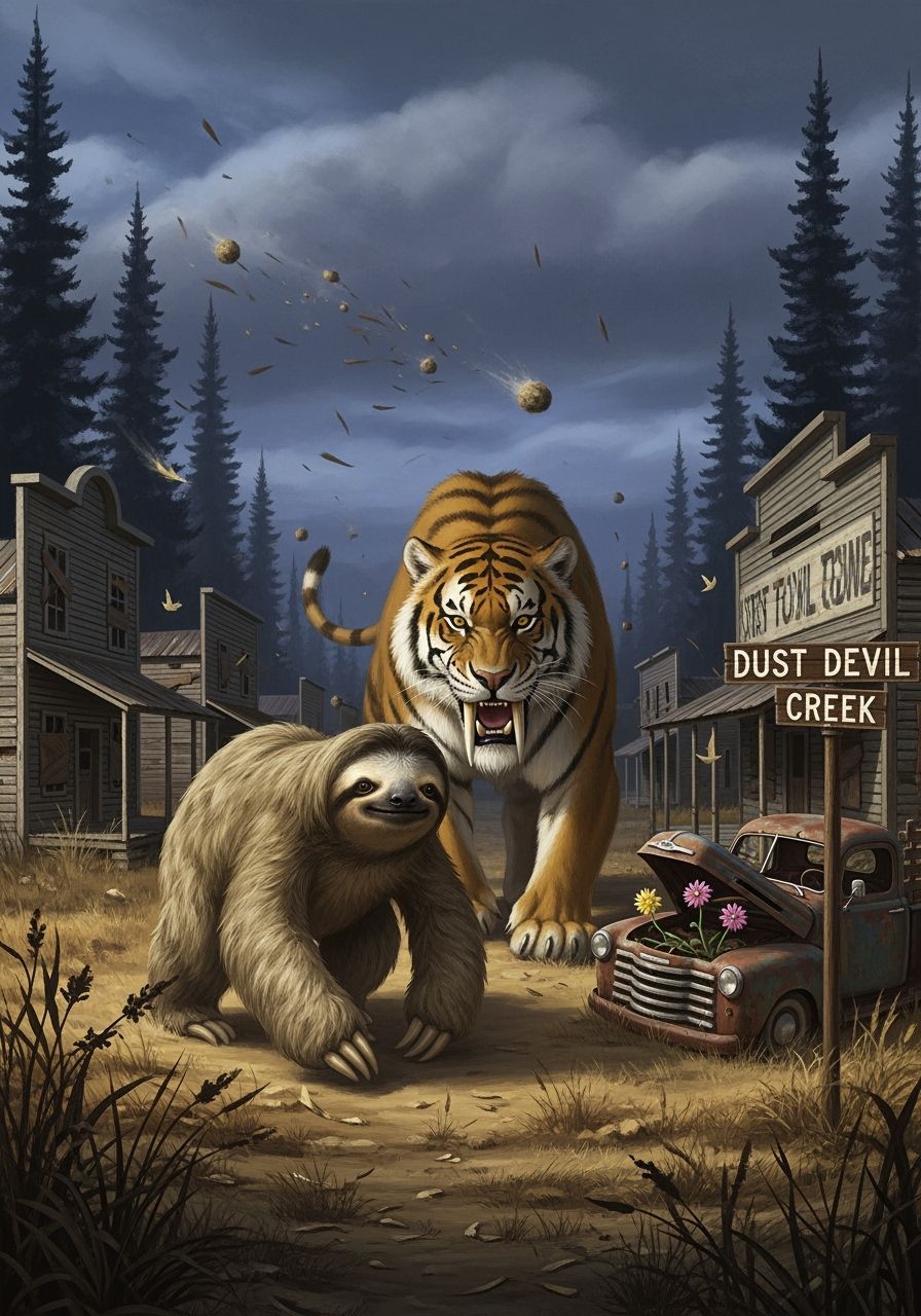 Saber-Toothed Tiger Pursues Sloth in Texas Town