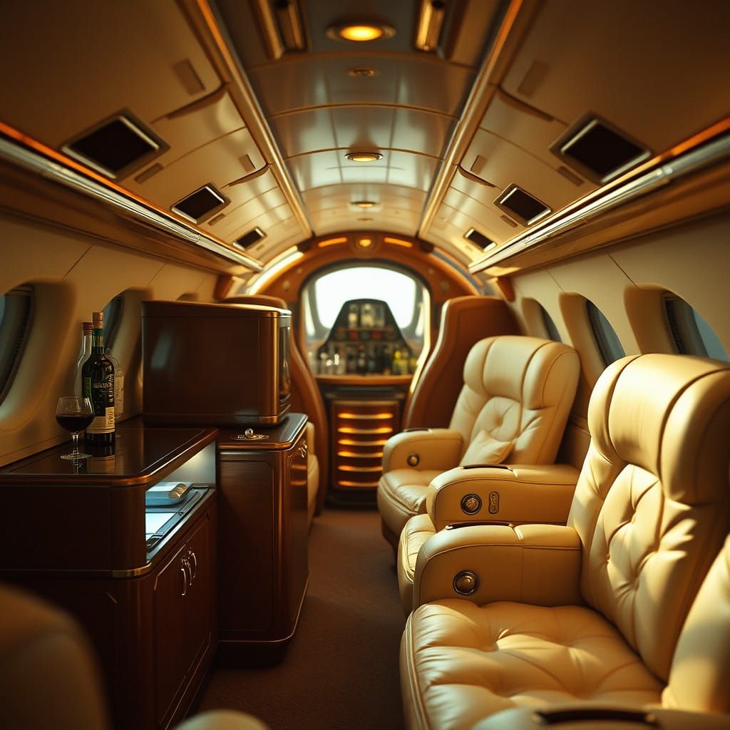 Luxurious Airship Interior with Plush Accents and Polished B...