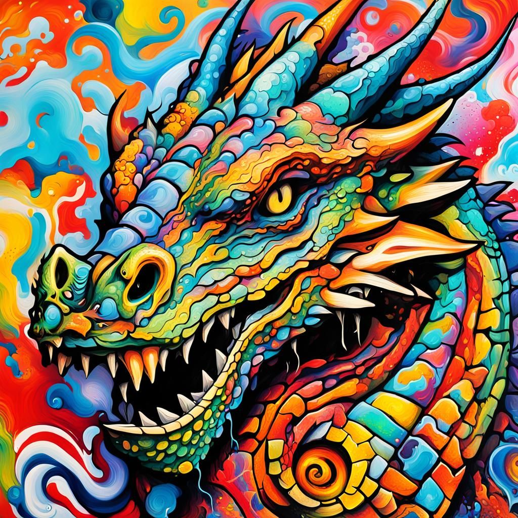 Majestic Fantasy Dragon in Vibrant Graffiti Art Style