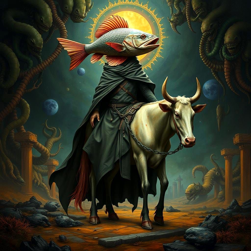 Surreal Chimera: Fish, Horse, and Cow Man