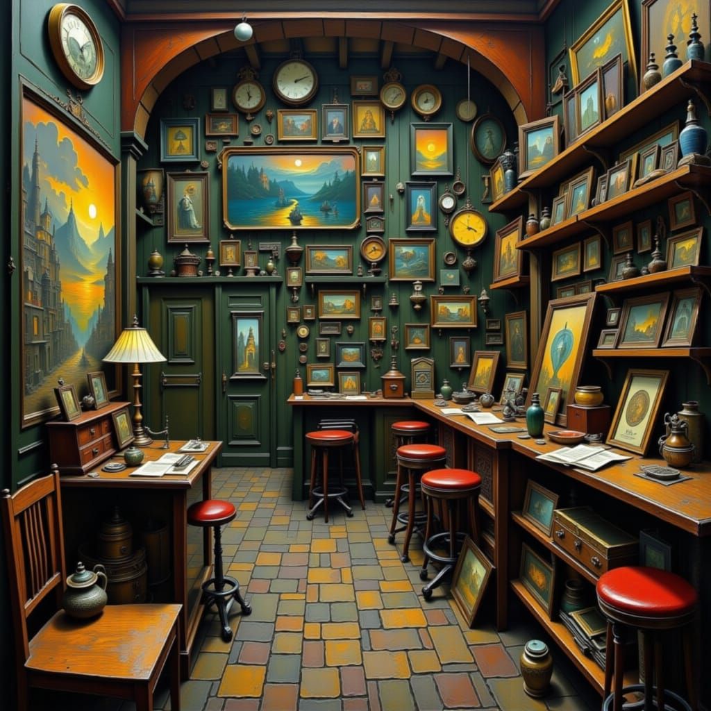 Surreal Shop Interior Filled with Dreamlike Items
