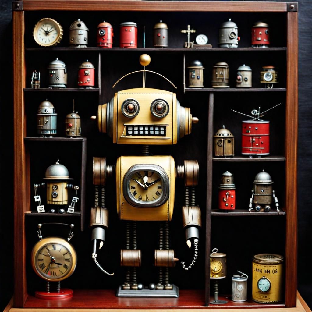 Handcrafted Vintage Robot Toy on a Shelf