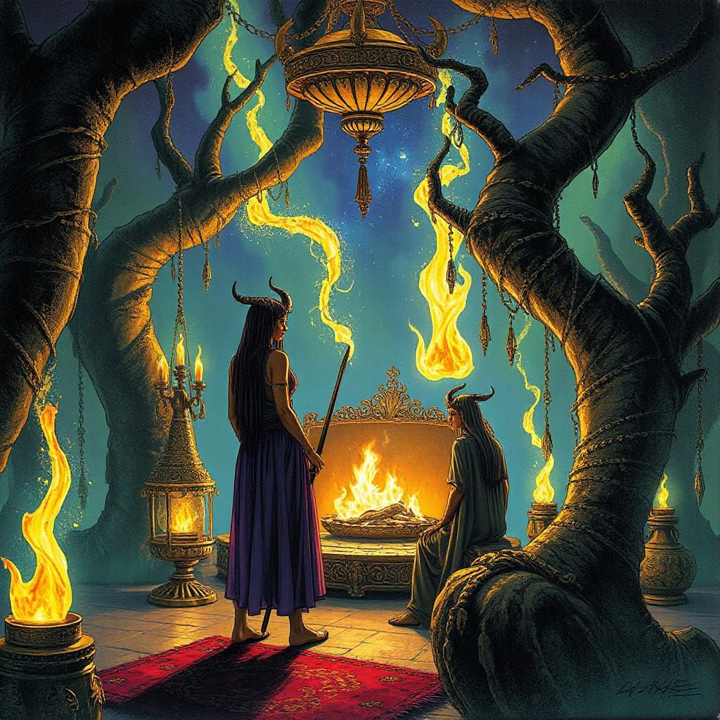 Down in the palace, the djinn

Were selling wishes to anyone who asked for 'em,

When the djinn were called away to war,...