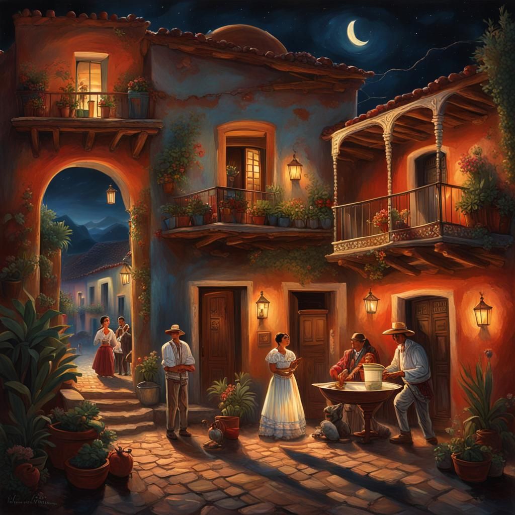 Mexican Serenade Under a Balcony, Matte Painting
