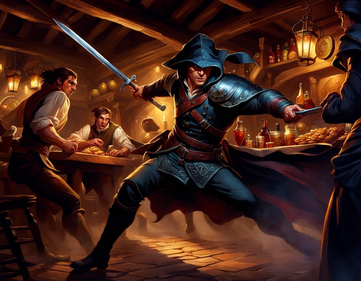 Tavern Thief's Comic Escape: Medieval Fantasy Illustration