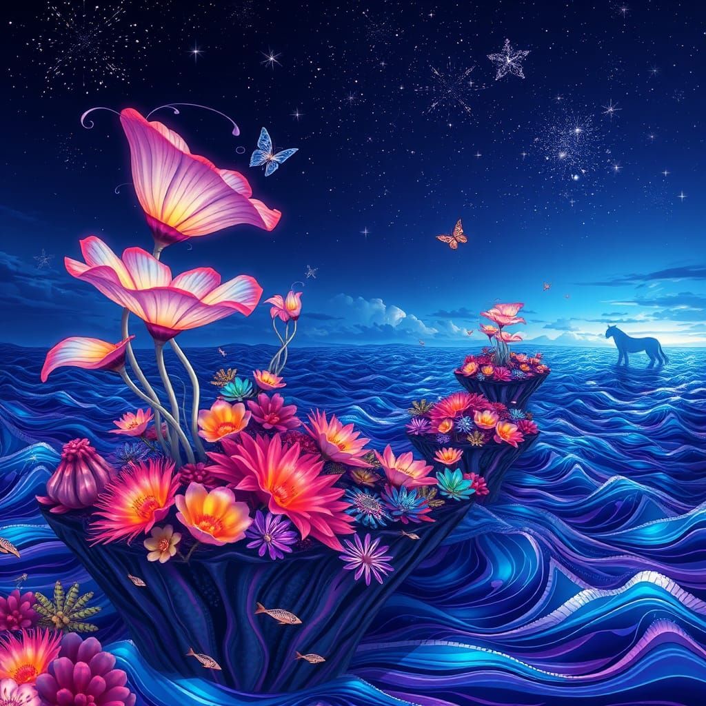 Floating Islands in Vibrant, Surrealist Paradise