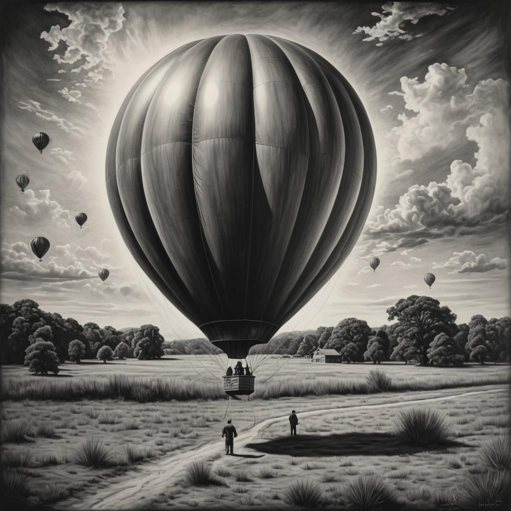 Lonely Party Balloon in Charcoal Drawing