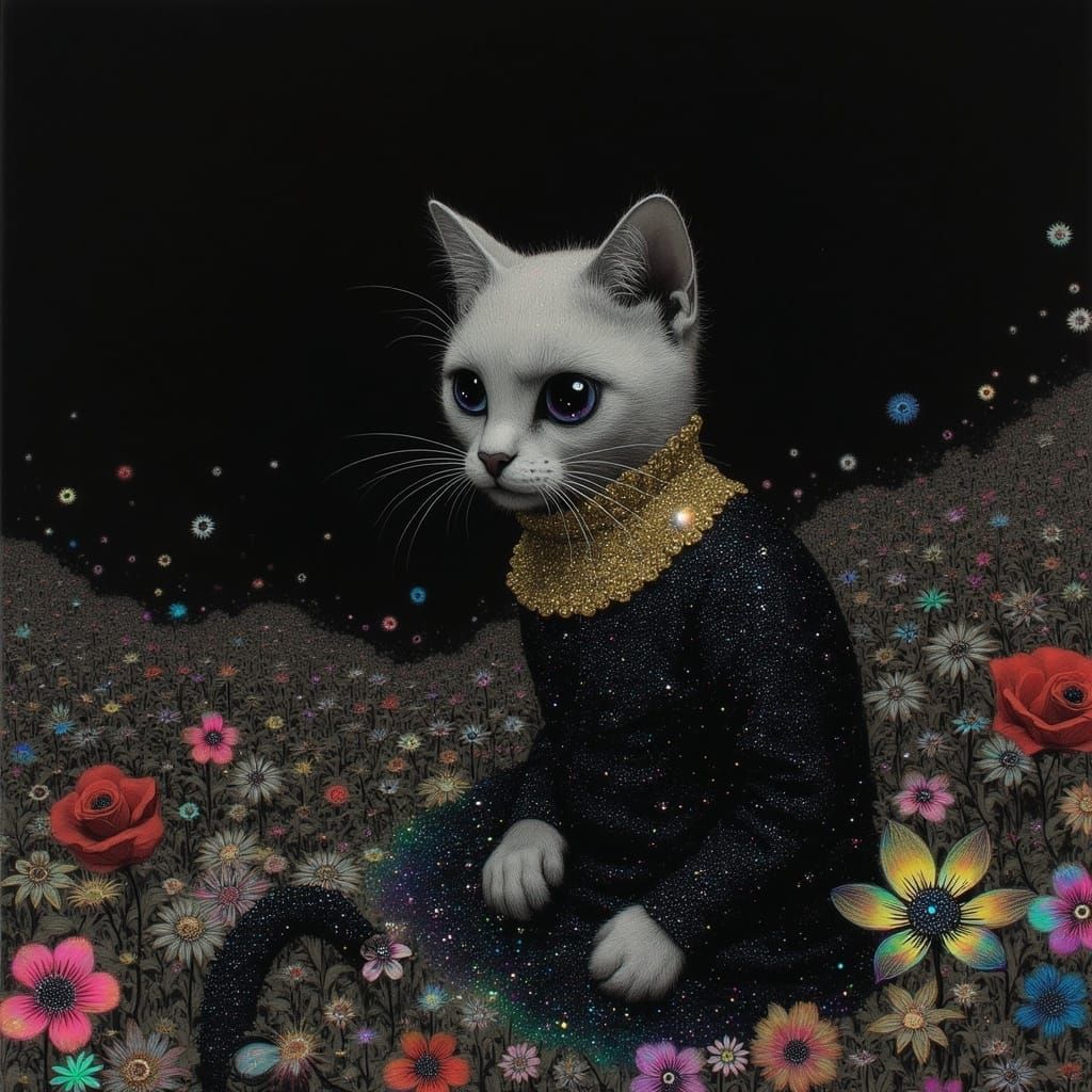 Regal Cat in Cyberpunk Dreamscape