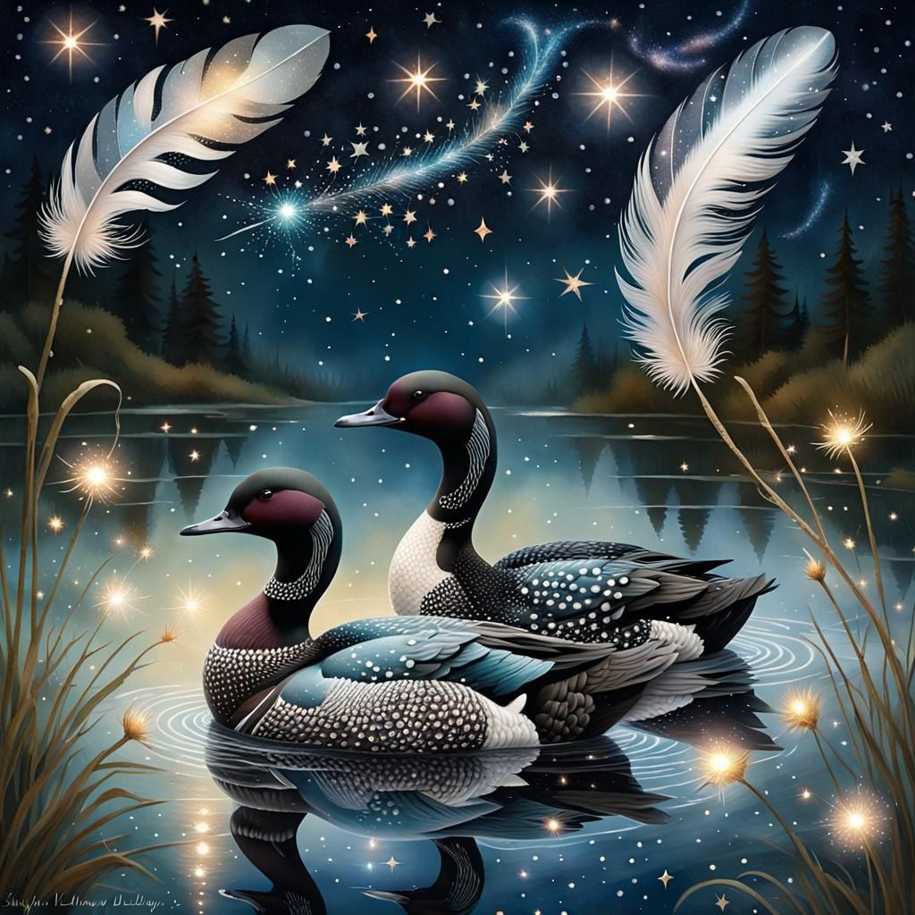 Starfield Sparkle Ducks and Loons in Cosmos