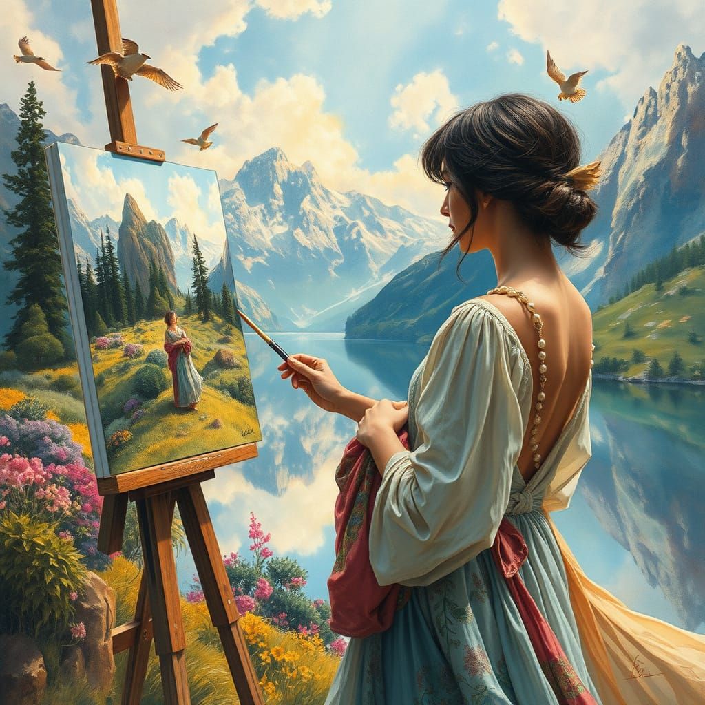 Ethereal Landscape Painting with Impressionist Impasto Style