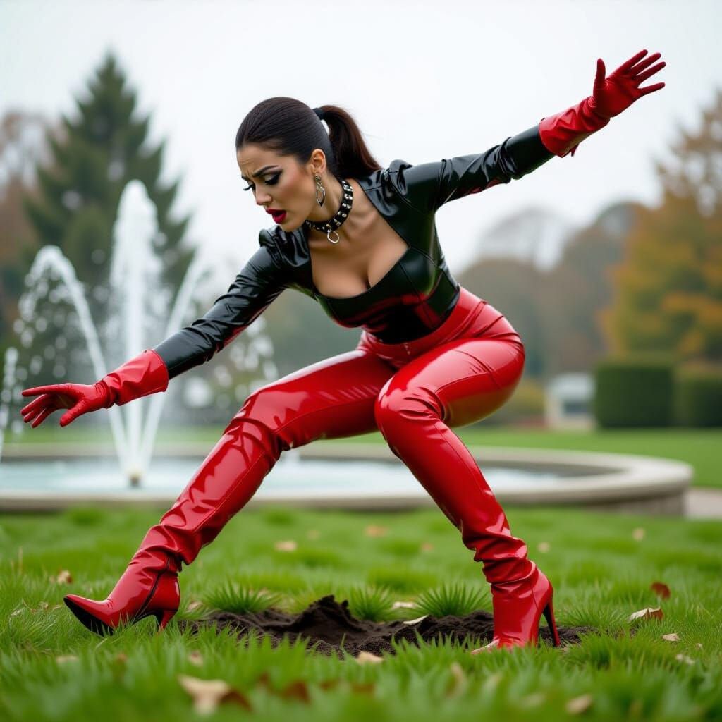 Woman Panics as Stiletto Heels Sink into Garden Lawn