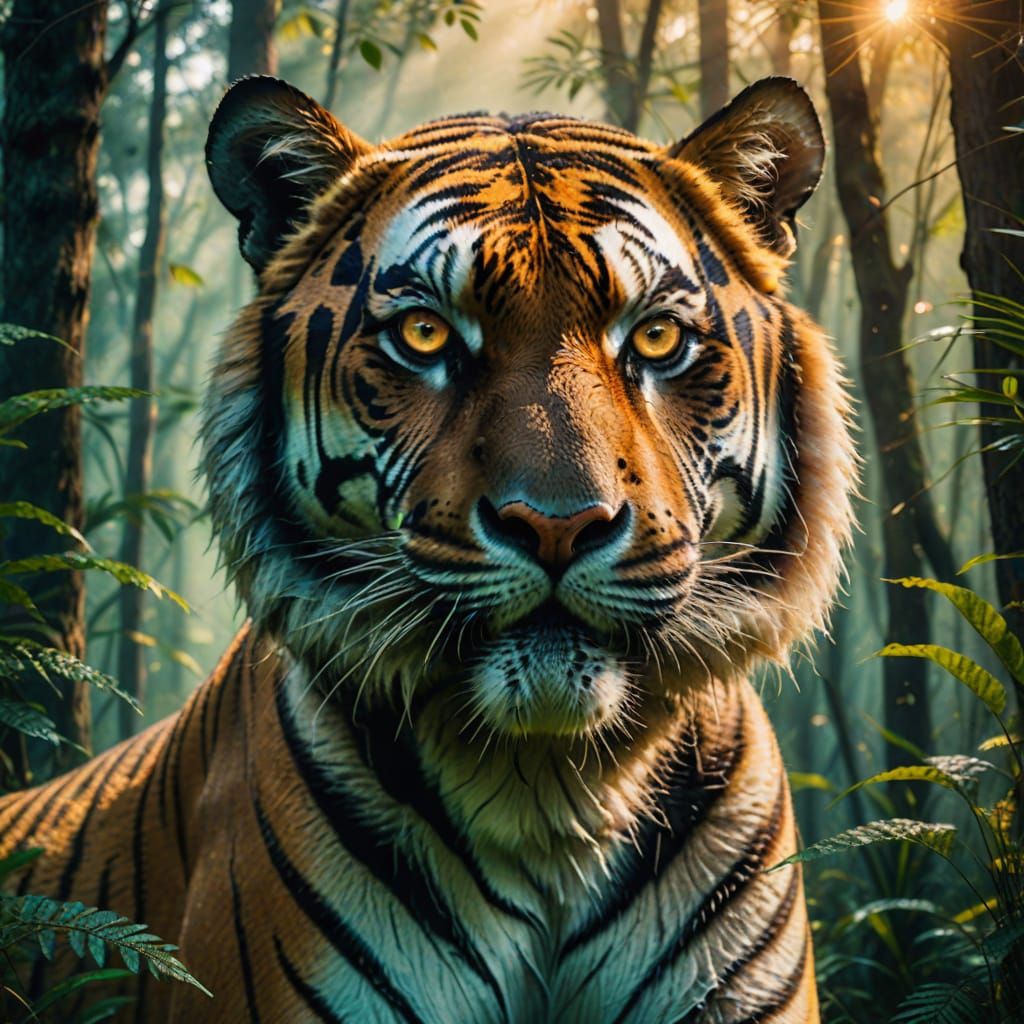 Surreal Double Exposure: Tiger in Dreamlike Forest
